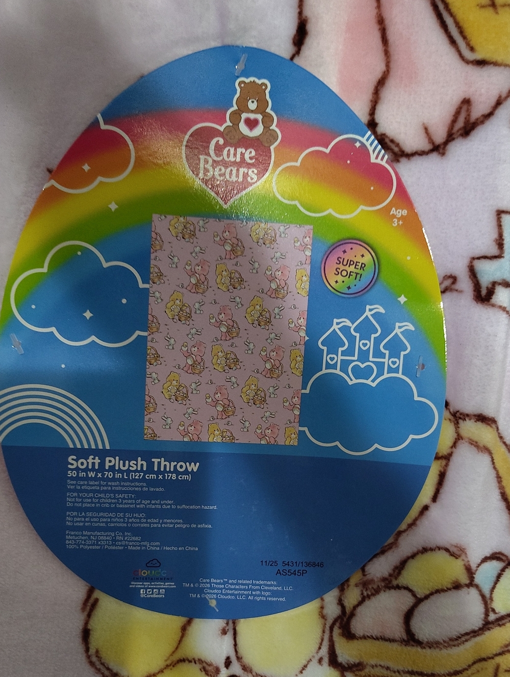✨ Care Bears Rainbow Plush Throw Blanket – NWT – Super Soft & Cute! 🌈🐻